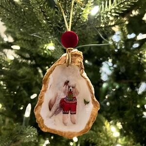 Festive Poodle Oyster Shell Christmas Ornament